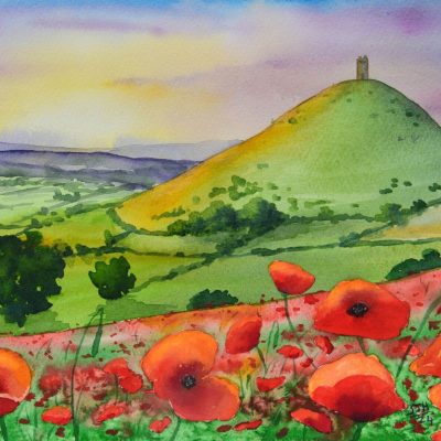 Glastonbury Tor with Poppies Glastonbury Tor with Poppy Field, giclée print on paper