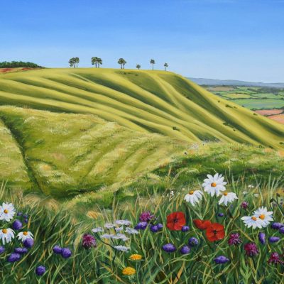 Roundway Down Roundway Down with Meadow Flowers, giclée print on paper or stretched canvas