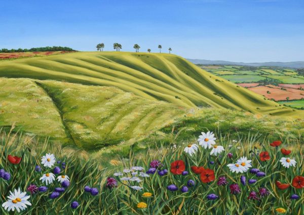 Roundway Down Roundway Down with Meadow Flowers, giclée print on paper or stretched canvas