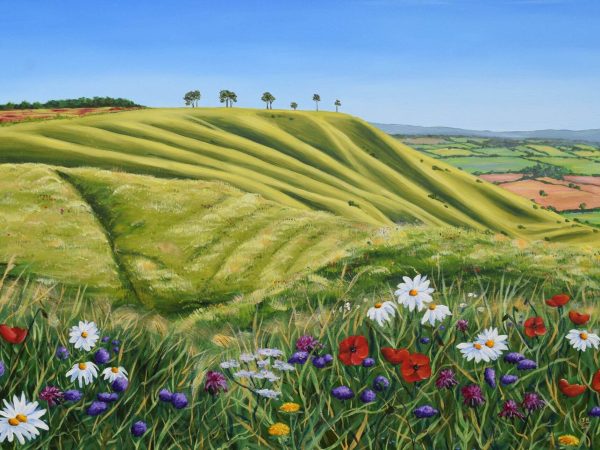 Roundway Down Roundway Down with Meadow Flowers, giclée print on paper or stretched canvas
