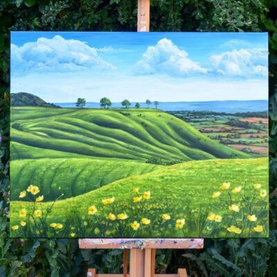 DSC_0001 Spring at Roundway Down, Wiltshire, original acrylic on stretched canvas