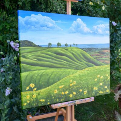 DSC_0002 Spring at Roundway Down, Wiltshire, original acrylic on stretched canvas