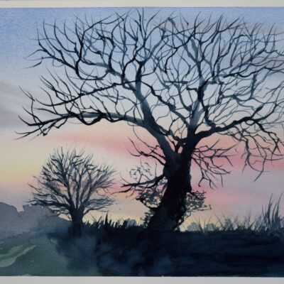 Oaks at Dusk, original watercolour