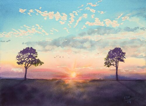 DSC_0003-1 Summer Solstice Sunset at Roundway Down, giclée print on paper