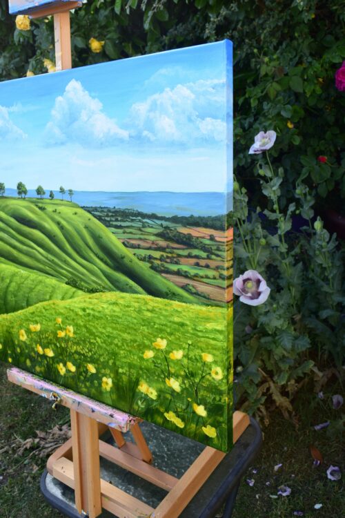 DSC_0005 Spring at Roundway Down, Wiltshire, original acrylic on stretched canvas