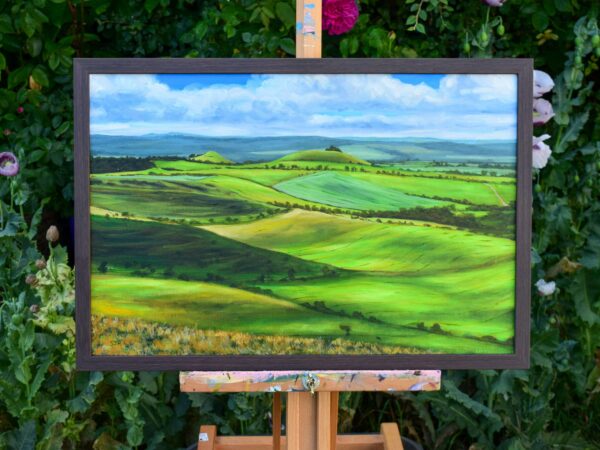 View of Woodborough Hill, Wiltshire, original acrylic on stretched canvas