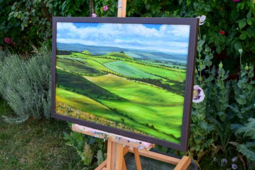 DSC_0009 View of Woodborough Hill, Wiltshire, original acrylic on stretched canvas