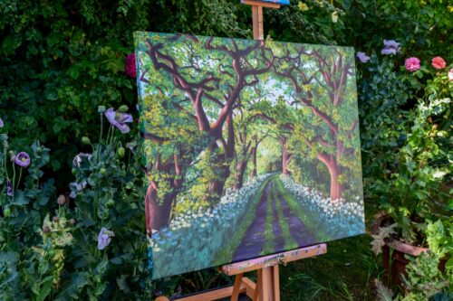 DSC_0018 Avenue of Oaks at Sunset, original acrylic on stretched canvas