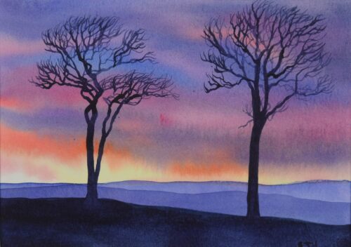 DSC_0023 Roundway Sunset 2, original watercolour