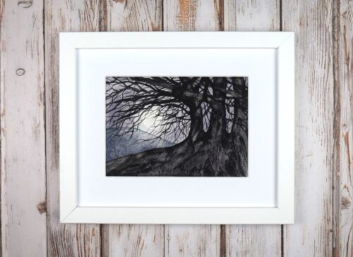 Avebury Beeches by Moonlight, small original watercolour