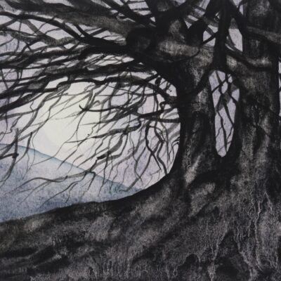 Avebury Beeches by Moonlight, small original watercolour