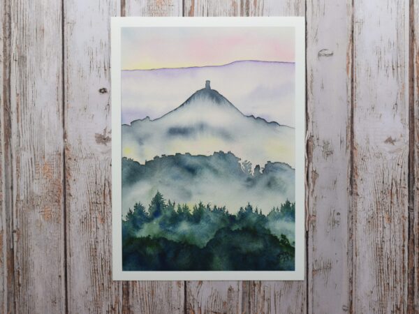 Glastonbury Tor in the Mist, giclée print on paper