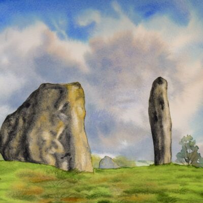 DSC_0085 Storm Clouds Over the Cove Stones, Avebury, original watercolour