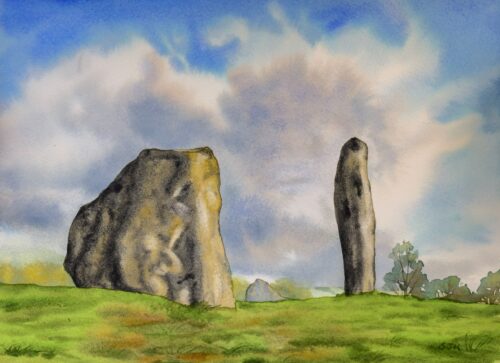 DSC_0085 Storm Clouds Over the Cove Stones, Avebury, original watercolour