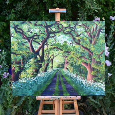 DSC_0100 Avenue of Oaks at Sunset, original acrylic on stretched canvas
