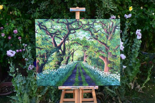 DSC_0100 Avenue of Oaks at Sunset, original acrylic on stretched canvas