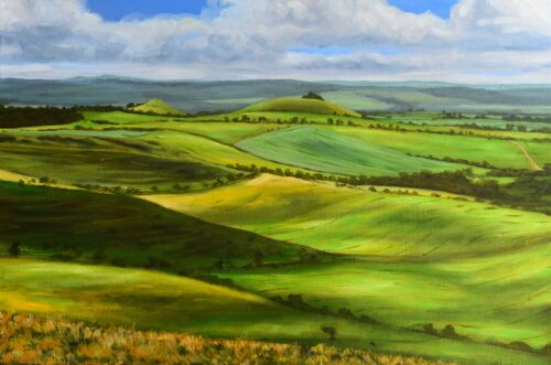 DSC_0205 View of Woodborough Hill, Wiltshire, original acrylic on stretched canvas