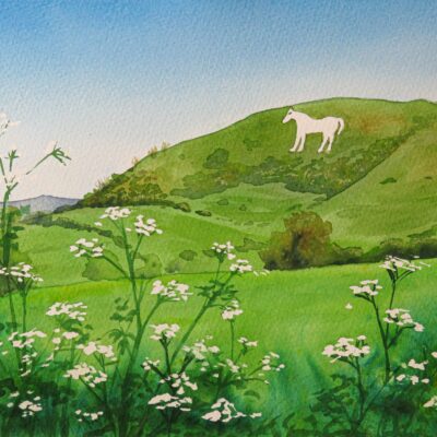 IMG_1594 Westbury White Horse in Spring, original watercolour