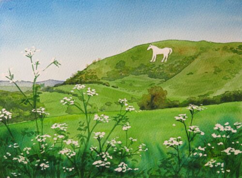 IMG_1594 Westbury White Horse in Spring, original watercolour
