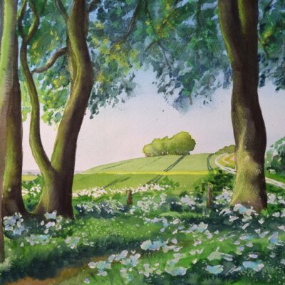 Ridgeway painting Ridgeway Beech Clumps, giclée print on paper