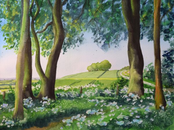 Ridgeway painting Ridgeway Beech Clumps, giclée print on paper