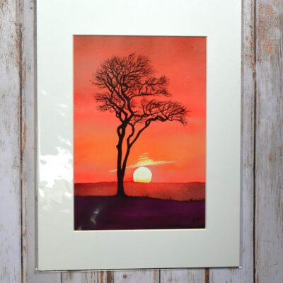 DSC_0006 Winter Sunset at Roundway Down, giclée print on paper, Wiltshire landscape painting