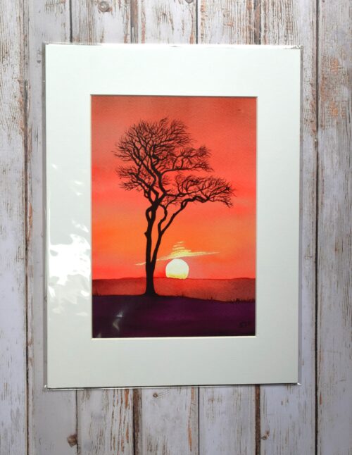 DSC_0006 Winter Sunset at Roundway Down, giclée print on paper, Wiltshire landscape painting