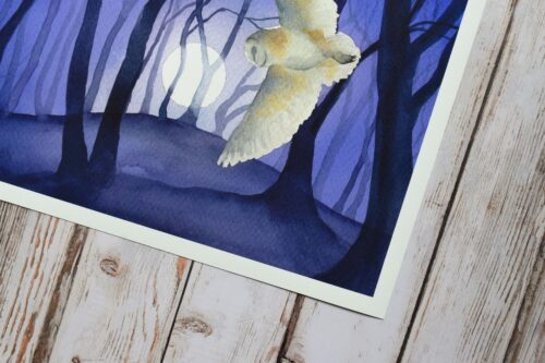 DSC_0009 Barn Owl by the Beech Clump, giclée print on paper, wildlife painting
