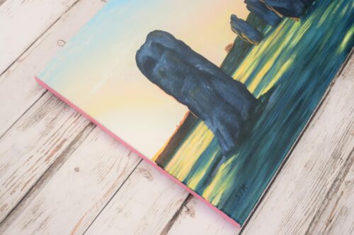 DSC_0005 Avebury Sunrise, Wiltshire, original acrylic on stretched canvas, framed, 15.5 x 19.5 inches