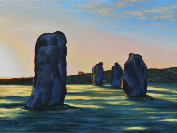 DSC_0006 (3) Avebury Sunrise, Wiltshire, original acrylic on stretched canvas, unframed, 16x12 inches