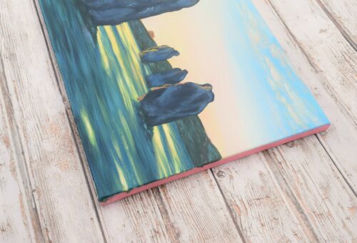DSC_0006 Avebury Sunrise, Wiltshire, original acrylic on stretched canvas, framed, 15.5 x 19.5 inches