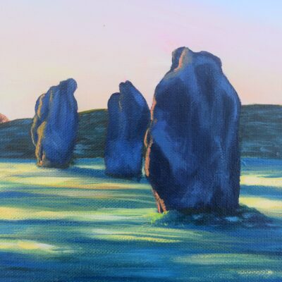 DSC_0007 Avebury Sunrise, Wiltshire, original acrylic on stretched canvas, framed, 15.5 x 19.5 inches