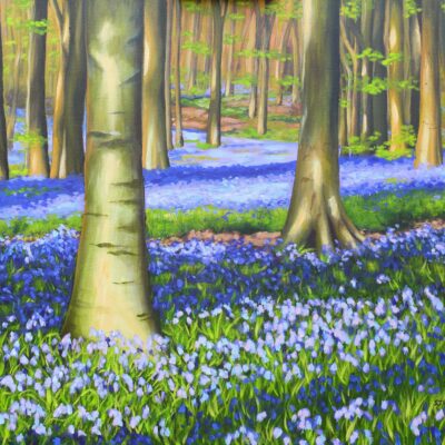 Bluebells v3 Evening Bluebells in West Woods, Marlborough, Wiltshire, original acrylic on stretched canvas, 24x30 inches