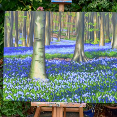 DSC_0002 Evening Bluebells in West Woods, Marlborough, Wiltshire, original acrylic on stretched canvas, 24x30 inches