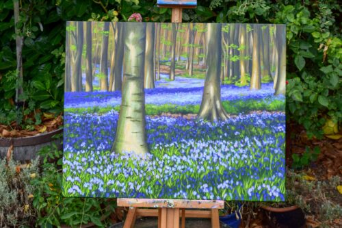 DSC_0002 Evening Bluebells in West Woods, Marlborough, Wiltshire, original acrylic on stretched canvas, 24x30 inches
