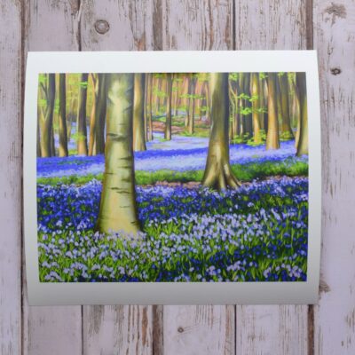 Evening Bluebells in West Woods, Marlborough, giclée print on paper or stretched canvas