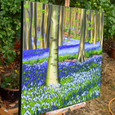 DSC_0003 Evening Bluebells in West Woods, Marlborough, Wiltshire, original acrylic on stretched canvas, 24x30 inches