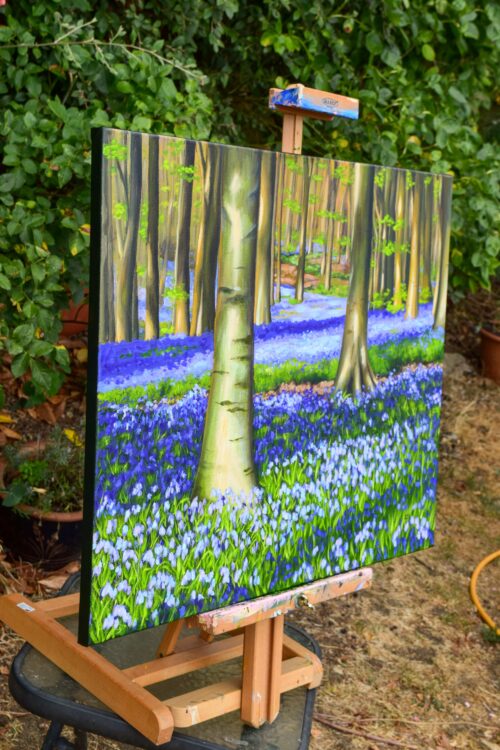 DSC_0003 Evening Bluebells in West Woods, Marlborough, Wiltshire, original acrylic on stretched canvas, 24x30 inches