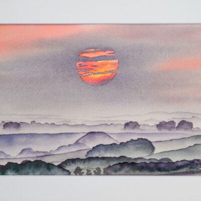 DSC_0011 Red in the Morning, Silbury Hill, original watercolour