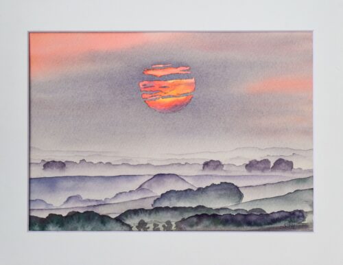 DSC_0011 Red in the Morning, Silbury Hill, original watercolour