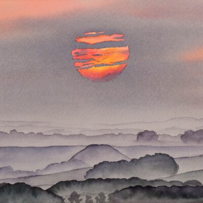 DSC_0013 Red in the Morning, Silbury Hill, original watercolour
