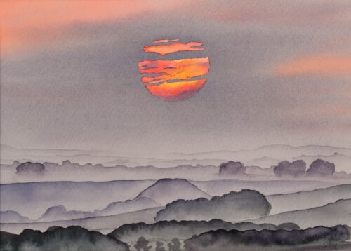 DSC_0013 Red in the Morning, Silbury Hill, original watercolour