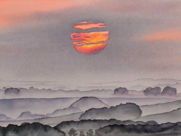 DSC_0013 Red in the Morning, Silbury Hill, original watercolour